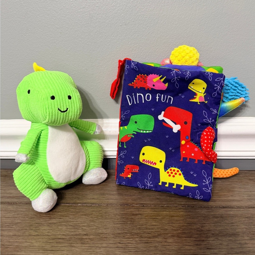 Make Believe Ideas Dino Fun‎ Soft Book & Green Corduroy Dinosaur Plush Set